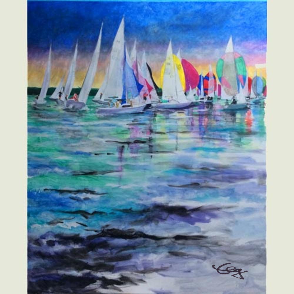 Wasser, Boot, Segelboot, Wellen, Licht, Lust, Boje, Bild, Regatta, Acryl, Leinwand